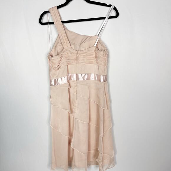 Adrianna Papell US Size 10 Light Pink One Shoulder Tiered Ruffle Cocktail Dress - Picture 2 of 12